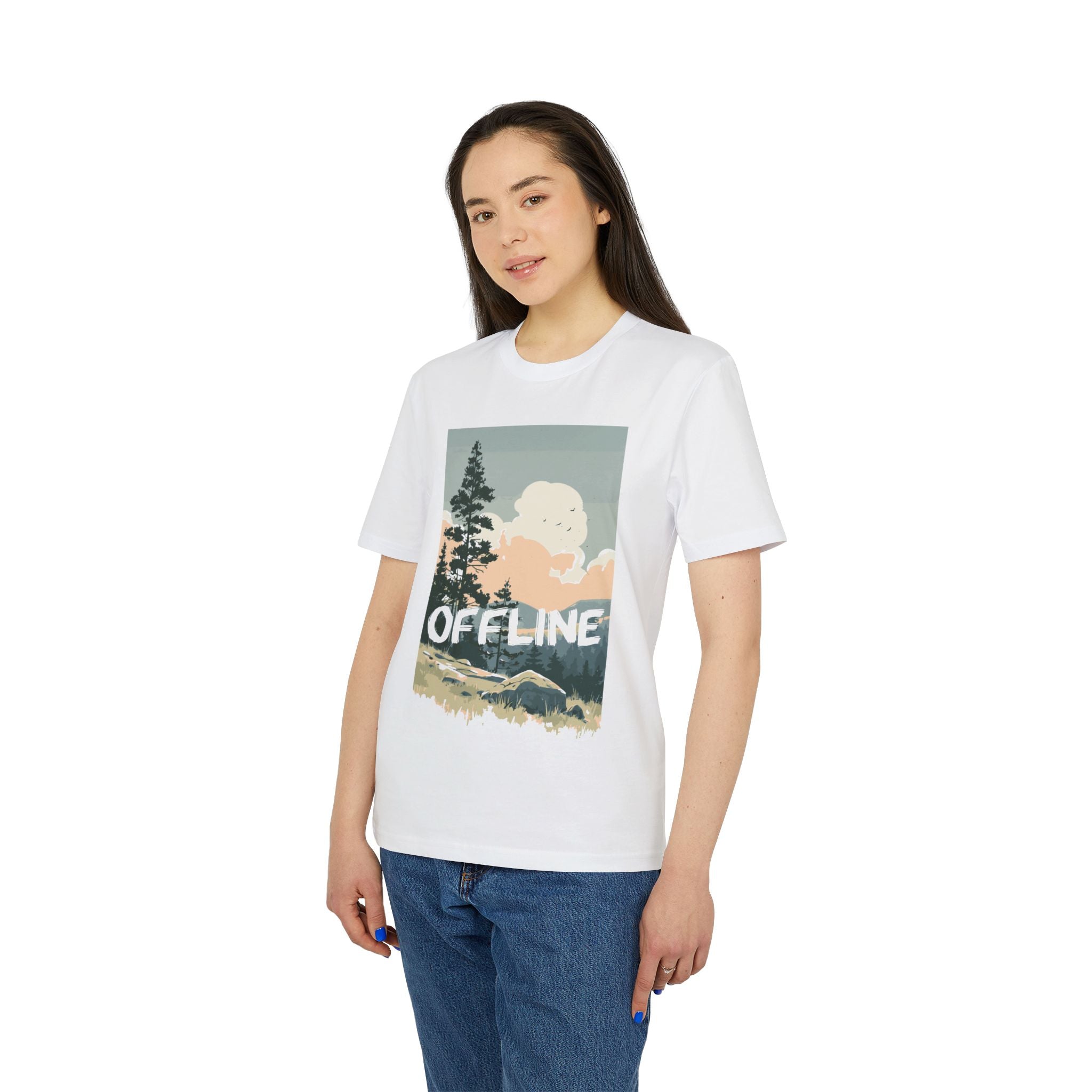 Offline Berge Outdoor Shirt, Illustration, Vintage-inspiriertes Baumwoll-T-Shirt, Unisex-T-Shirt