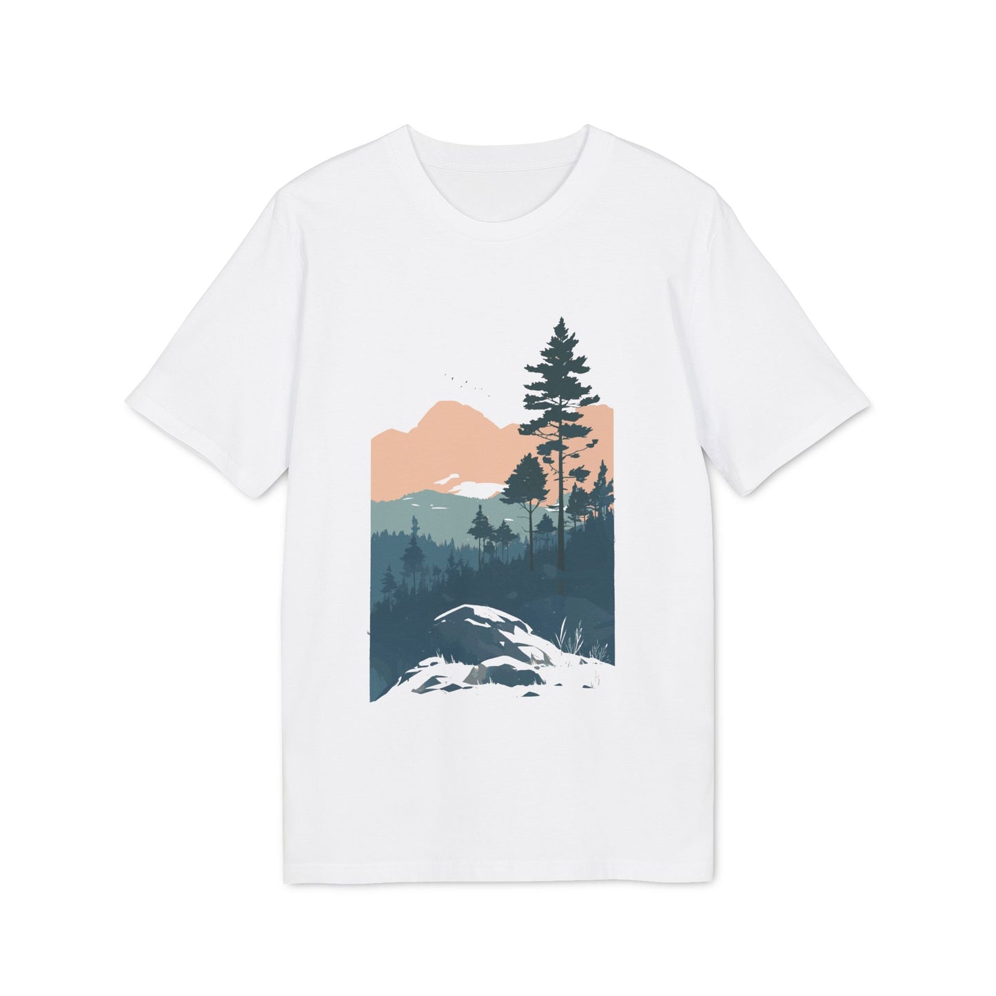 Berge Illustration, Vintage-inspiriertes Baumwoll-T-Shirt, Unisex-T-Shirt