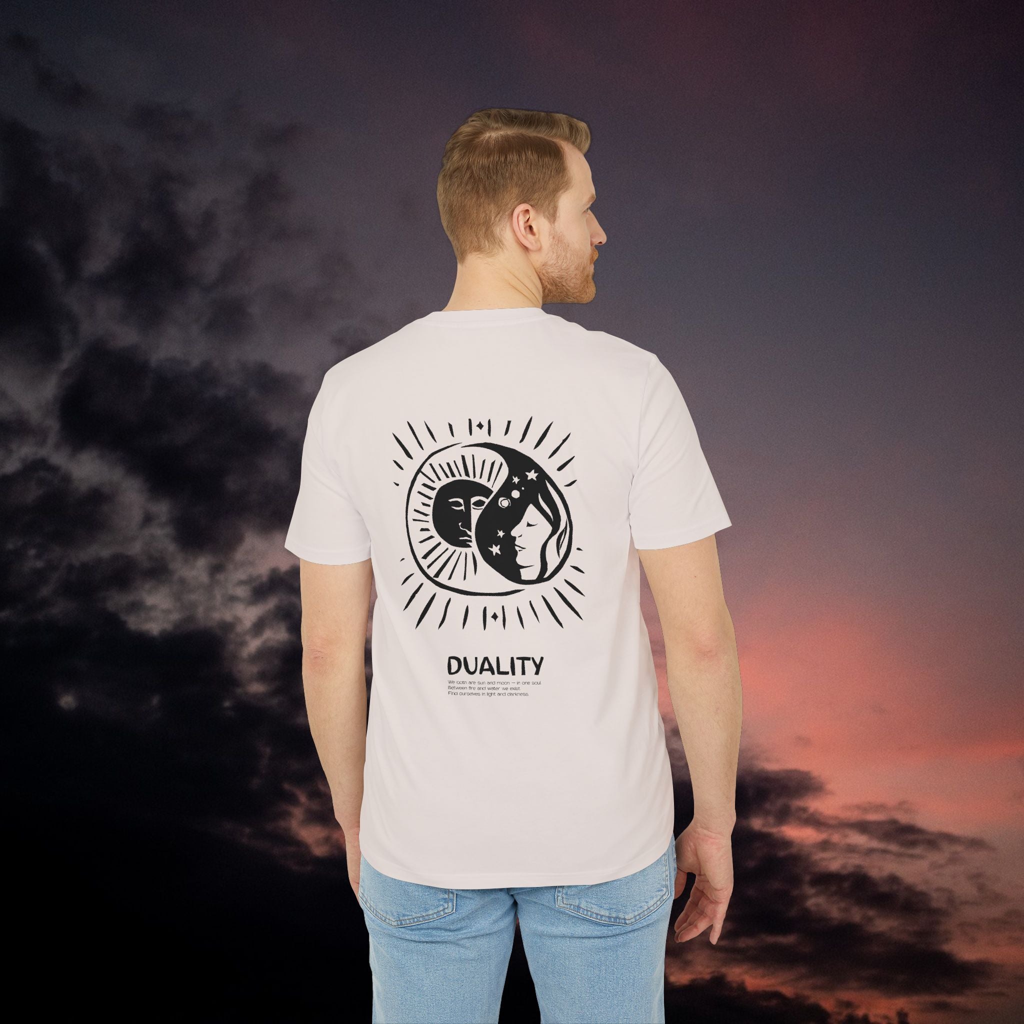 Yin und Yang T-Shirt, Dualität, Sonne und Mond Design, Spirituelles Unisex Shirt in Scherenschnitt-Optik, Baumwolle, Medium Fit