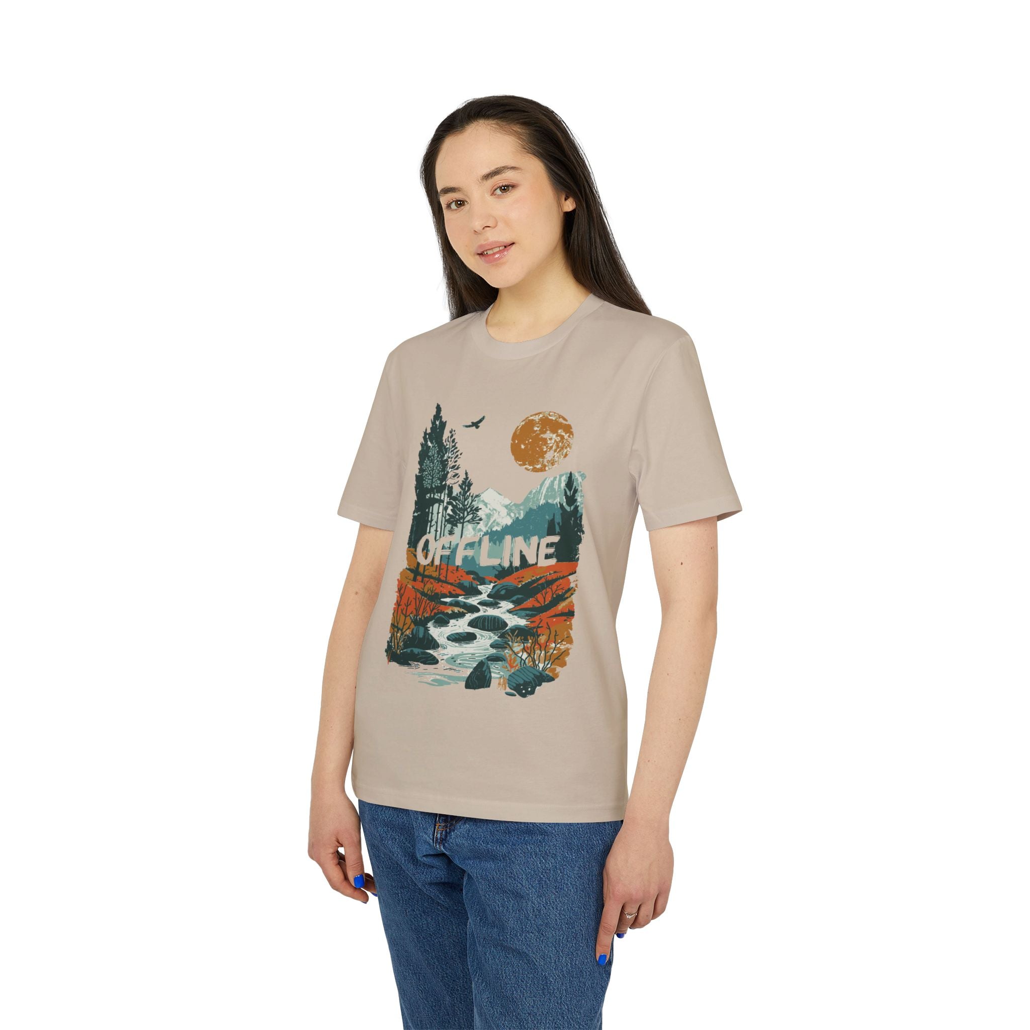 Wandern in den Bergen, Offline, Outdoor Illustration T-Shirt aus Baumwolle mit Print vorne und hinten