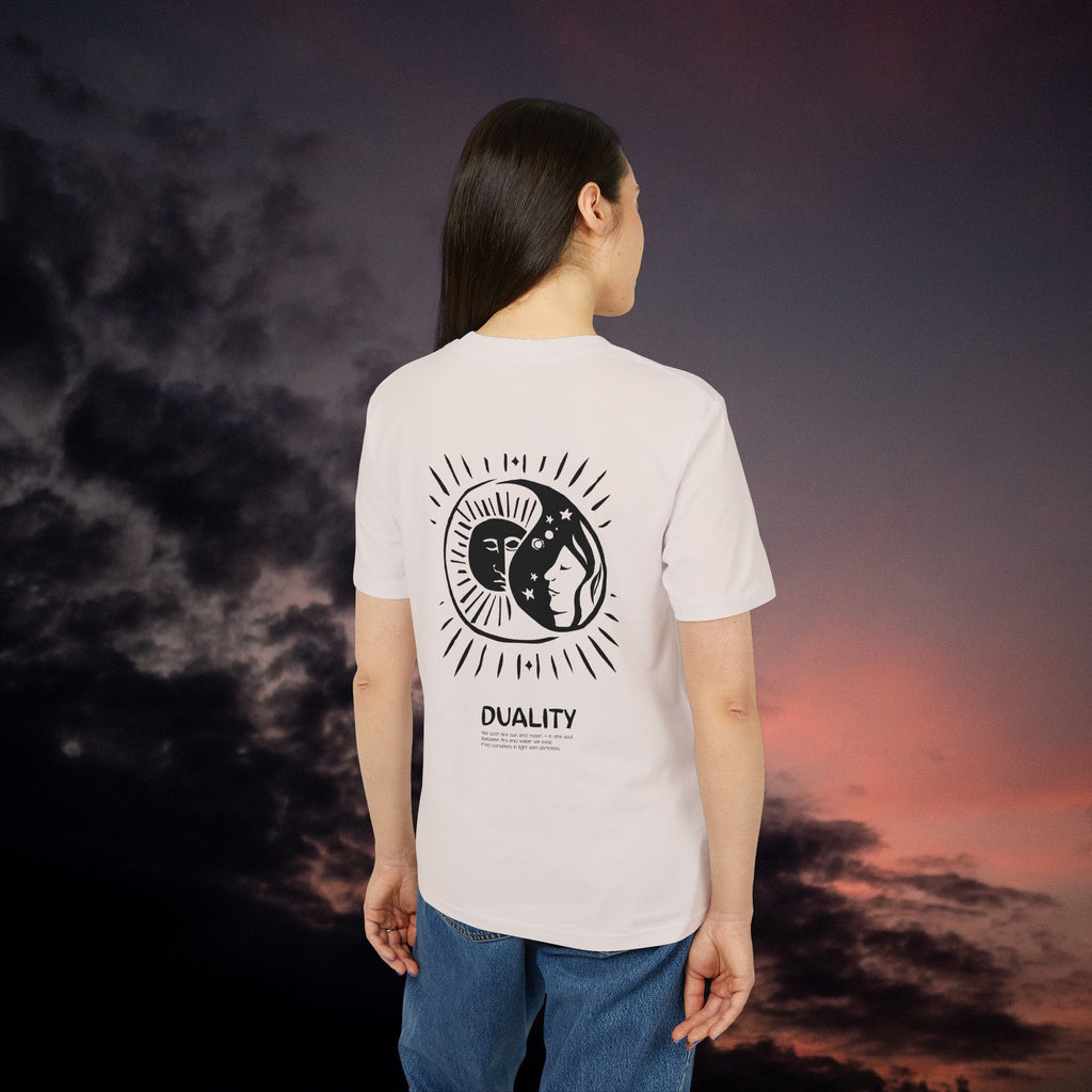 Yin und Yang T-Shirt, Dualität, Sonne und Mond Design, Spirituelles Unisex Shirt in Scherenschnitt-Optik, Baumwolle, Medium Fit