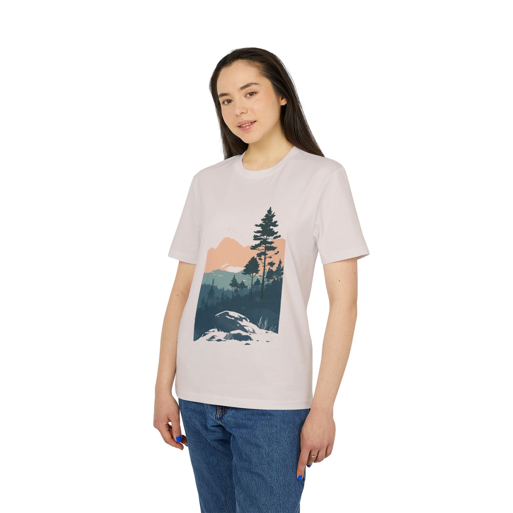 Berge Illustration, Vintage-inspiriertes Baumwoll-T-Shirt, Unisex-T-Shirt