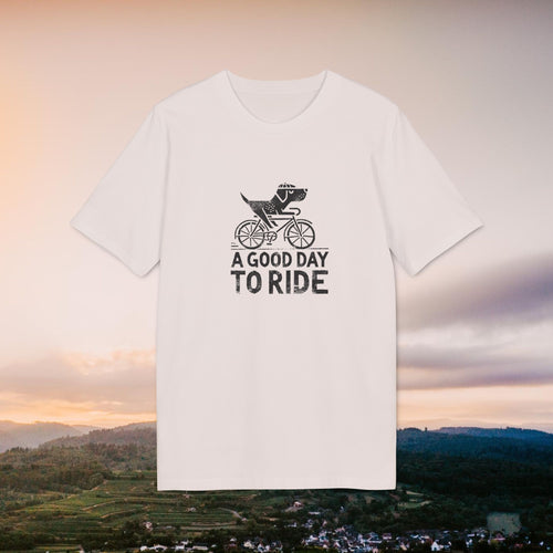 Naturweißes Shirt mit gezeichnetem Fahrrad und A Good Day to Ride auf der Vorderseite
