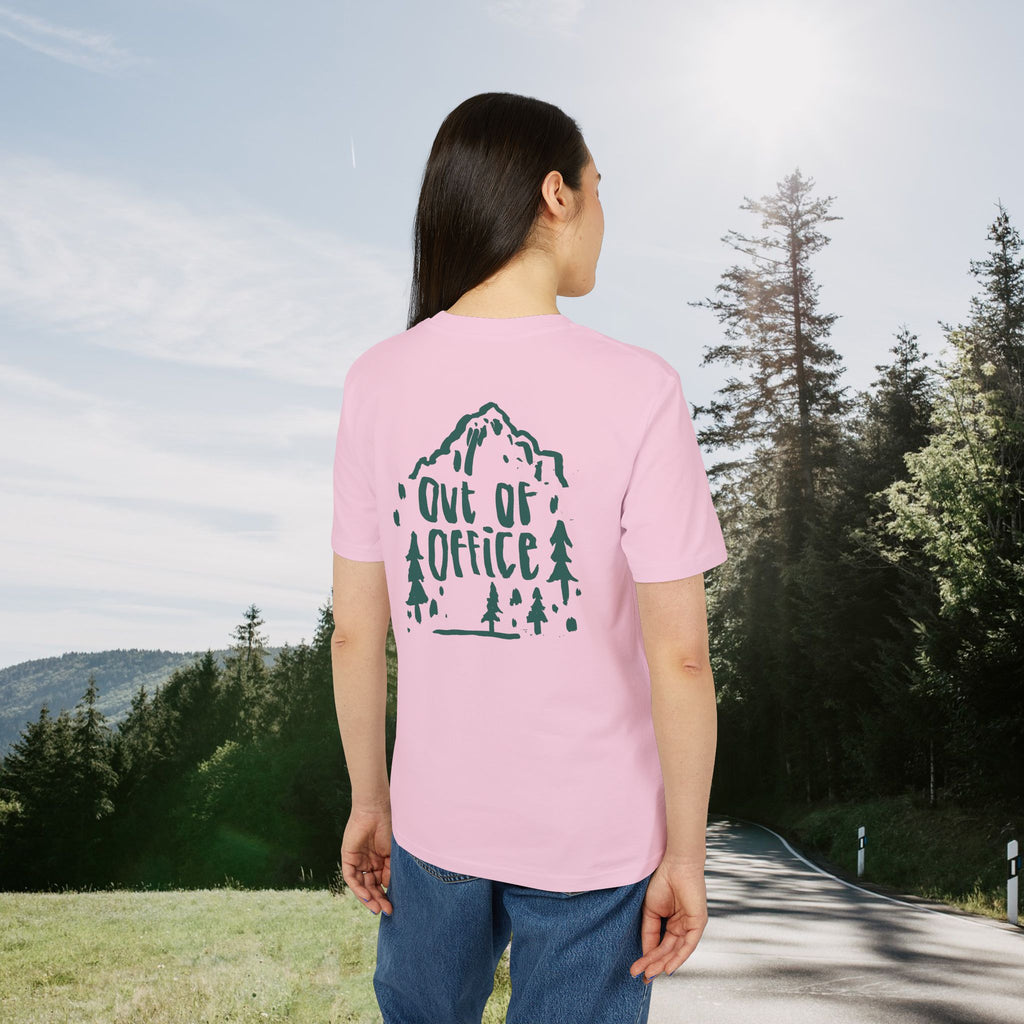 Out of Office T-Shirt, Outdoor Shirt mit Berge Wald Motiv, Abenteuer Urlaub Shirt, Wanderer, Baumwolle