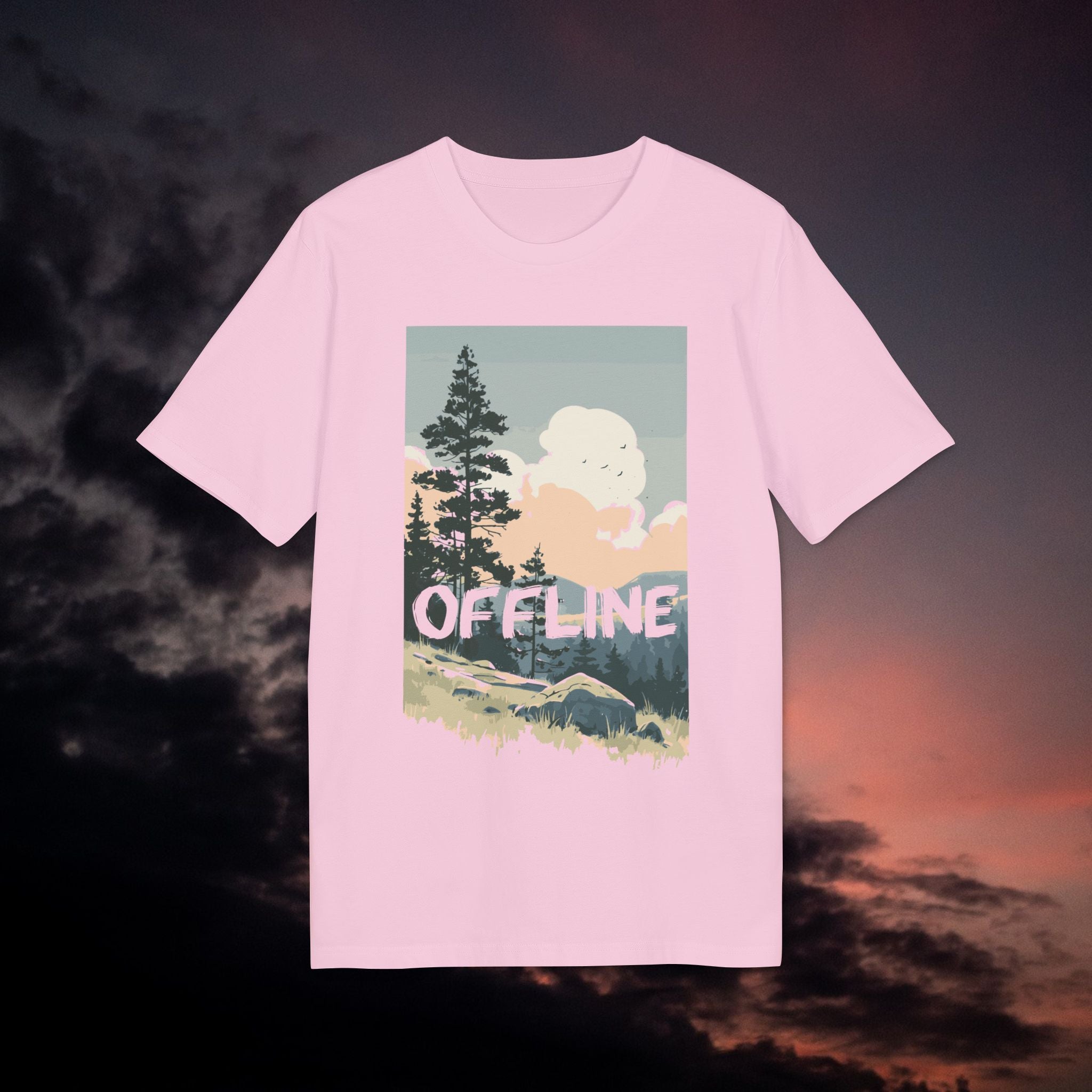 Offline Berge Outdoor Shirt, Illustration, Vintage-inspiriertes Baumwoll-T-Shirt, Unisex-T-Shirt