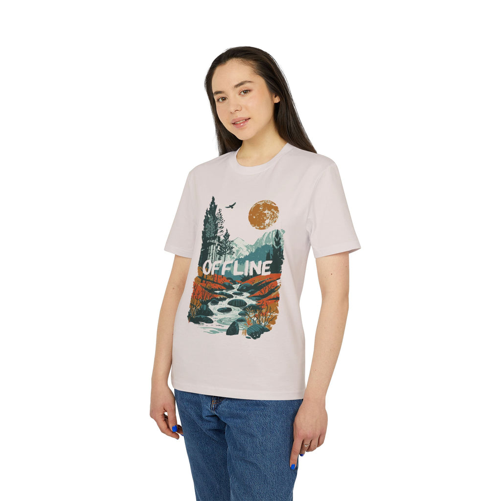 Wandern in den Bergen, Offline, Outdoor Illustration T-Shirt aus Baumwolle mit Print vorne und hinten