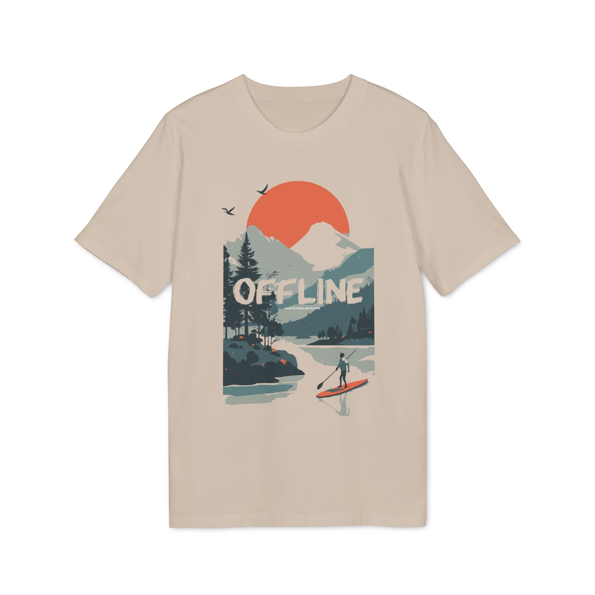Stand Up Paddle, Berge Outdoor Shirt, Illustration, Vintage-inspiriertes Baumwoll-T-Shirt, Unisex-T-Shirt