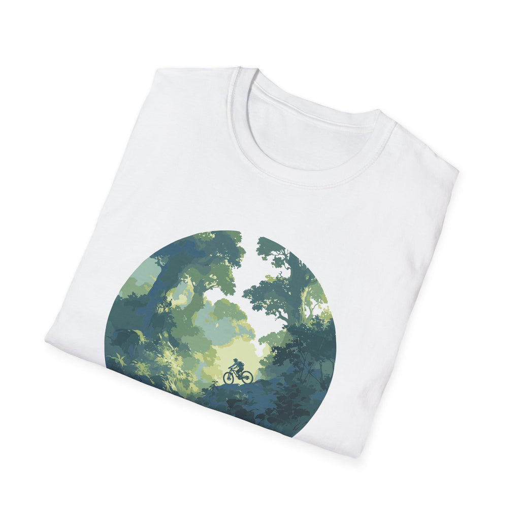 Mountainbike Fahrrad Outdoor Wald Shirt, Illustration, Vintage-inspiriertes Baumwoll-T-Shirt, Unisex-T-Shirt