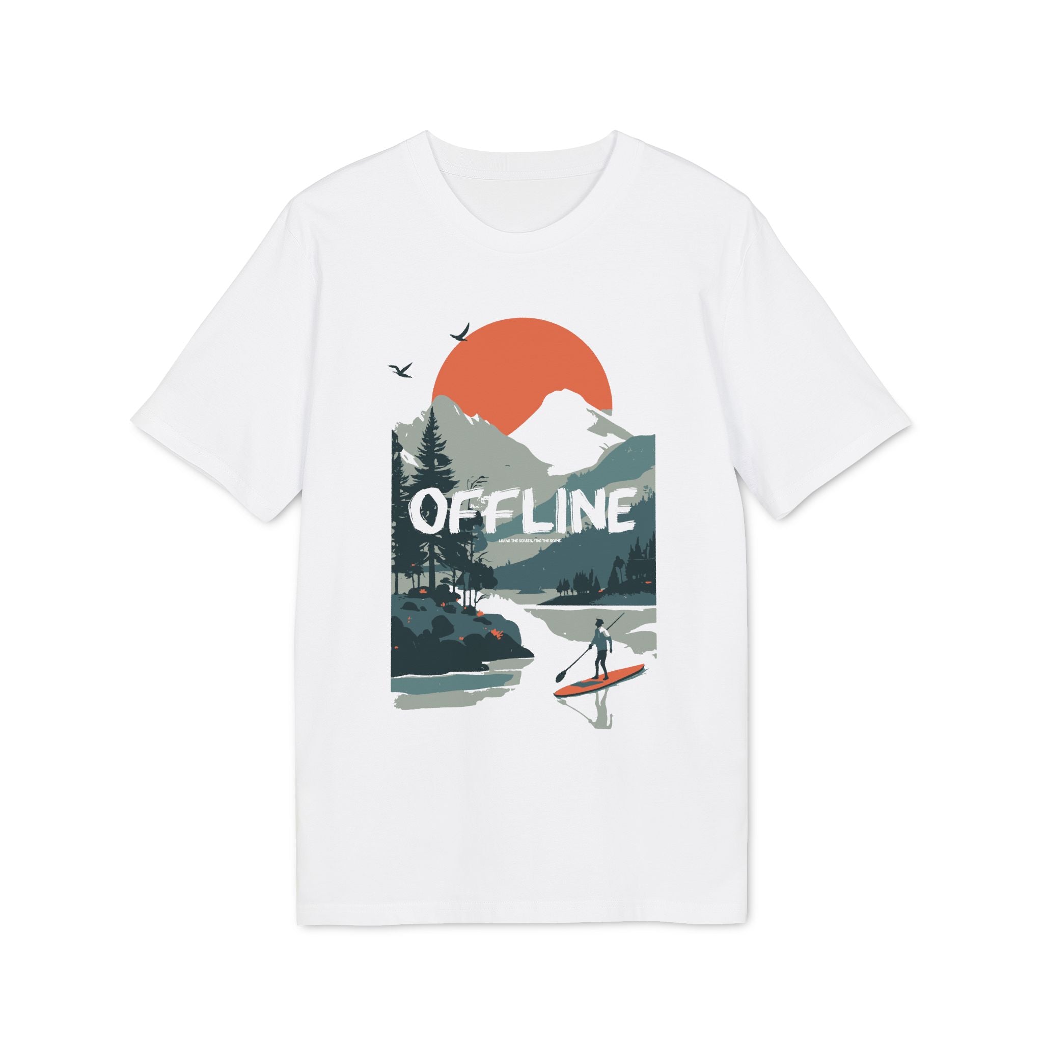 Stand Up Paddle, Berge Outdoor Shirt, Illustration, Vintage-inspiriertes Baumwoll-T-Shirt, Unisex-T-Shirt
