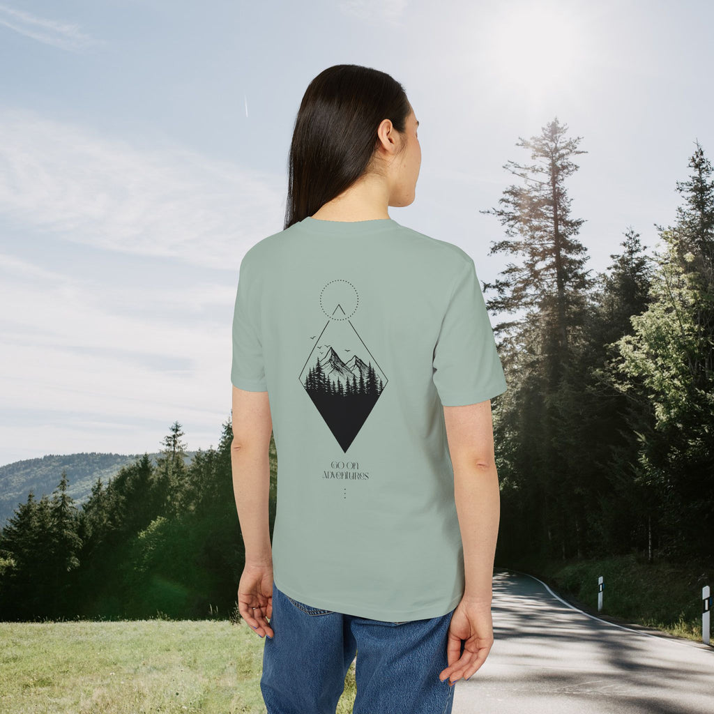 Minimalistisches Abenteuer T-Shirt, Go On Adventures, Berg und Wald Design, Wanderer Geschenk, Baumwolle