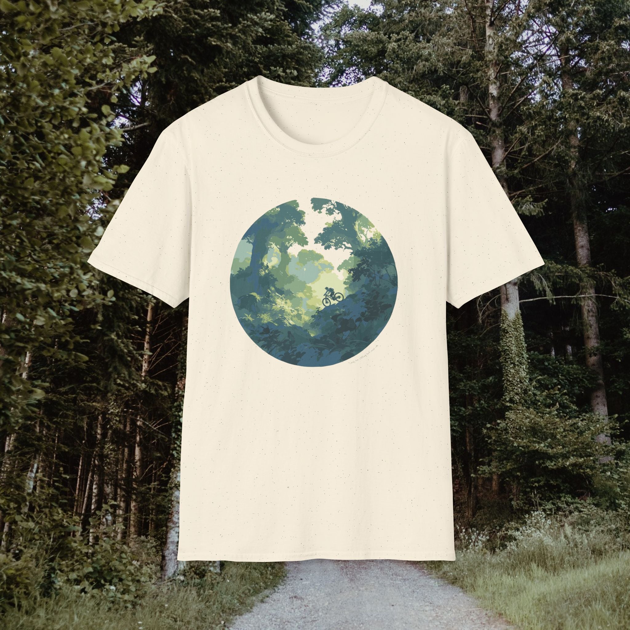 Mountainbike Fahrrad Outdoor Wald Shirt, Illustration, Vintage-inspiriertes Baumwoll-T-Shirt, Unisex-T-Shirt