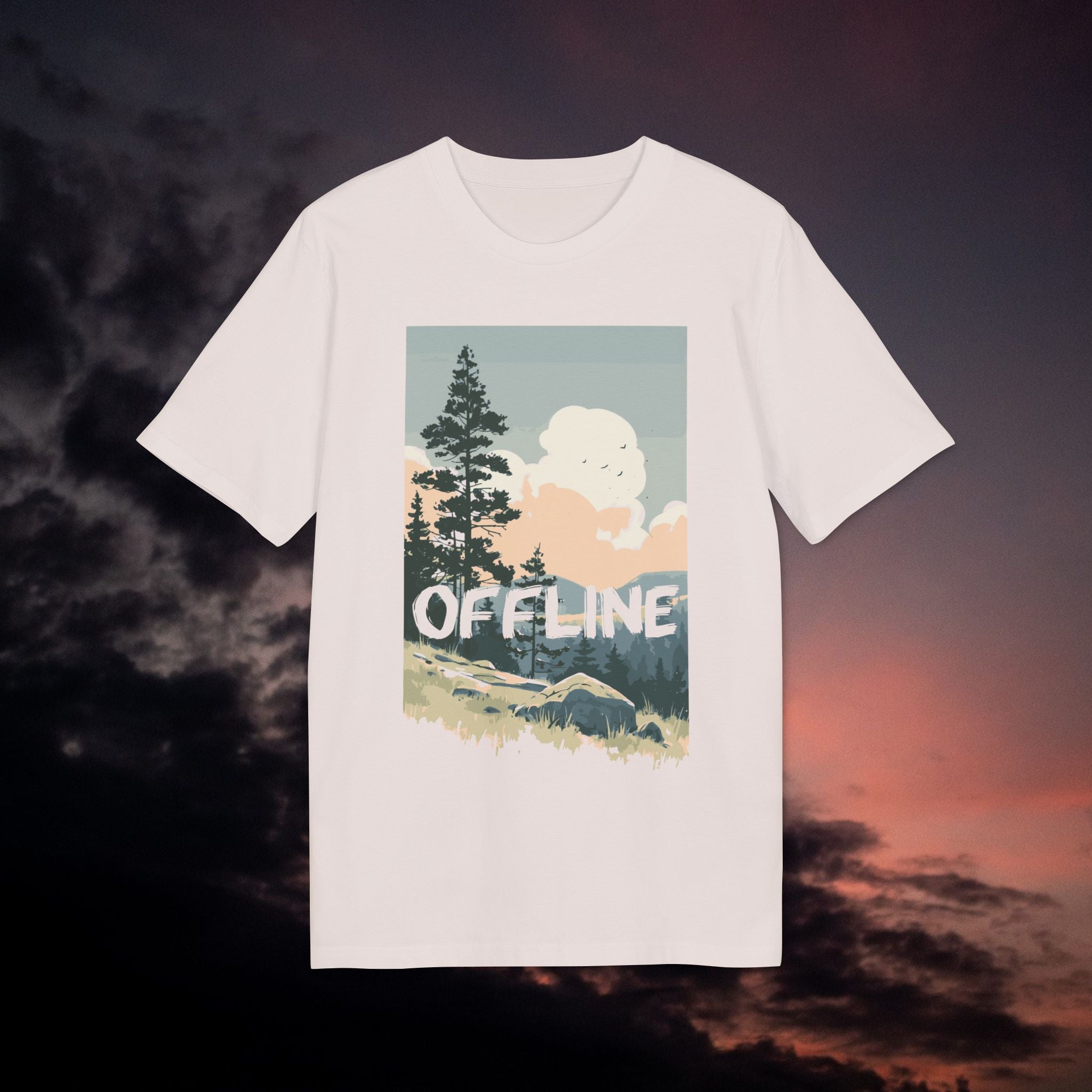 Offline Berge Outdoor Shirt, Illustration, Vintage-inspiriertes Baumwoll-T-Shirt, Unisex-T-Shirt