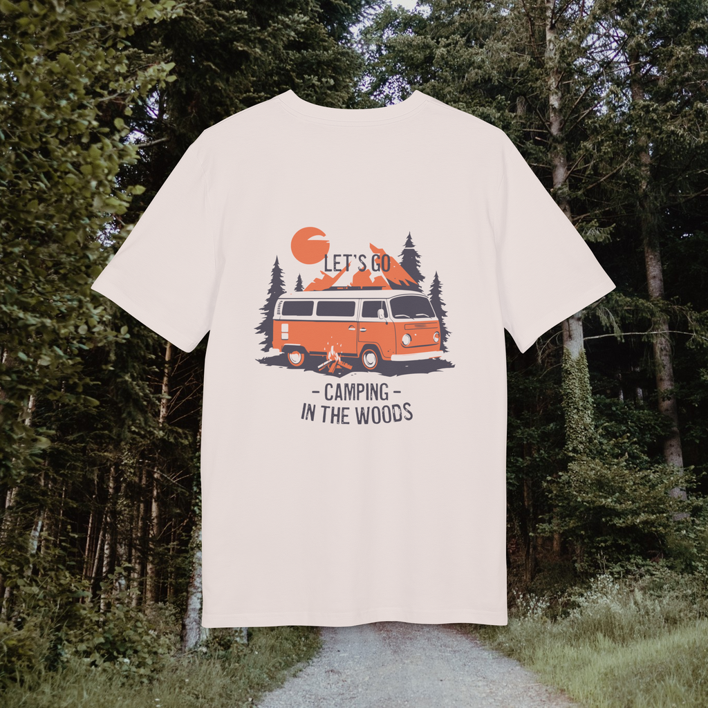 Vintage Camping Van T-Shirt, Retro Cotton Linoleum Druck Style, Geschenk Reise, Camper, Vanlife T-Shirt, Bus
