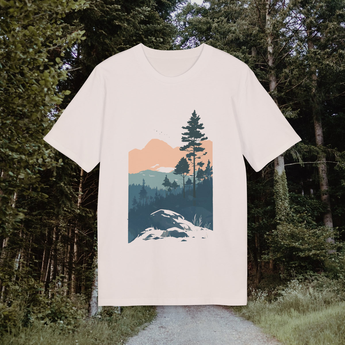 Berge Illustration, Vintage-inspiriertes Baumwoll-T-Shirt, Unisex-T-Shirt