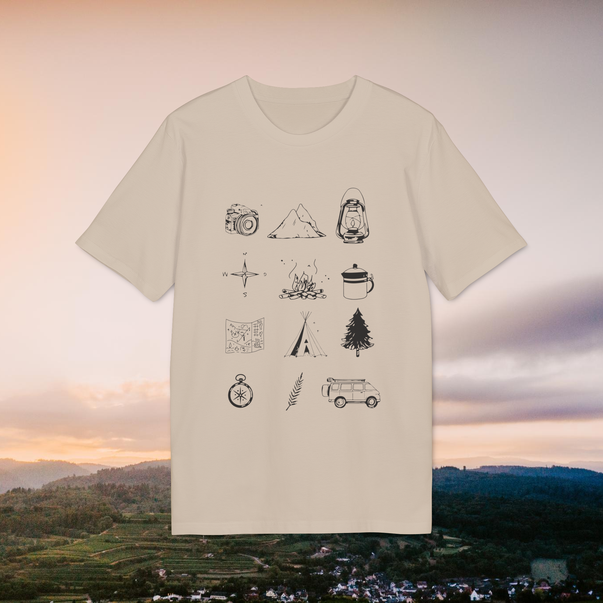Camping Essentials Outdoor Shirt, Sommer-Grafik-T-Shirt, Vintage-inspiriertes Baumwoll-T-Shirt, Unisex-T-Shirt