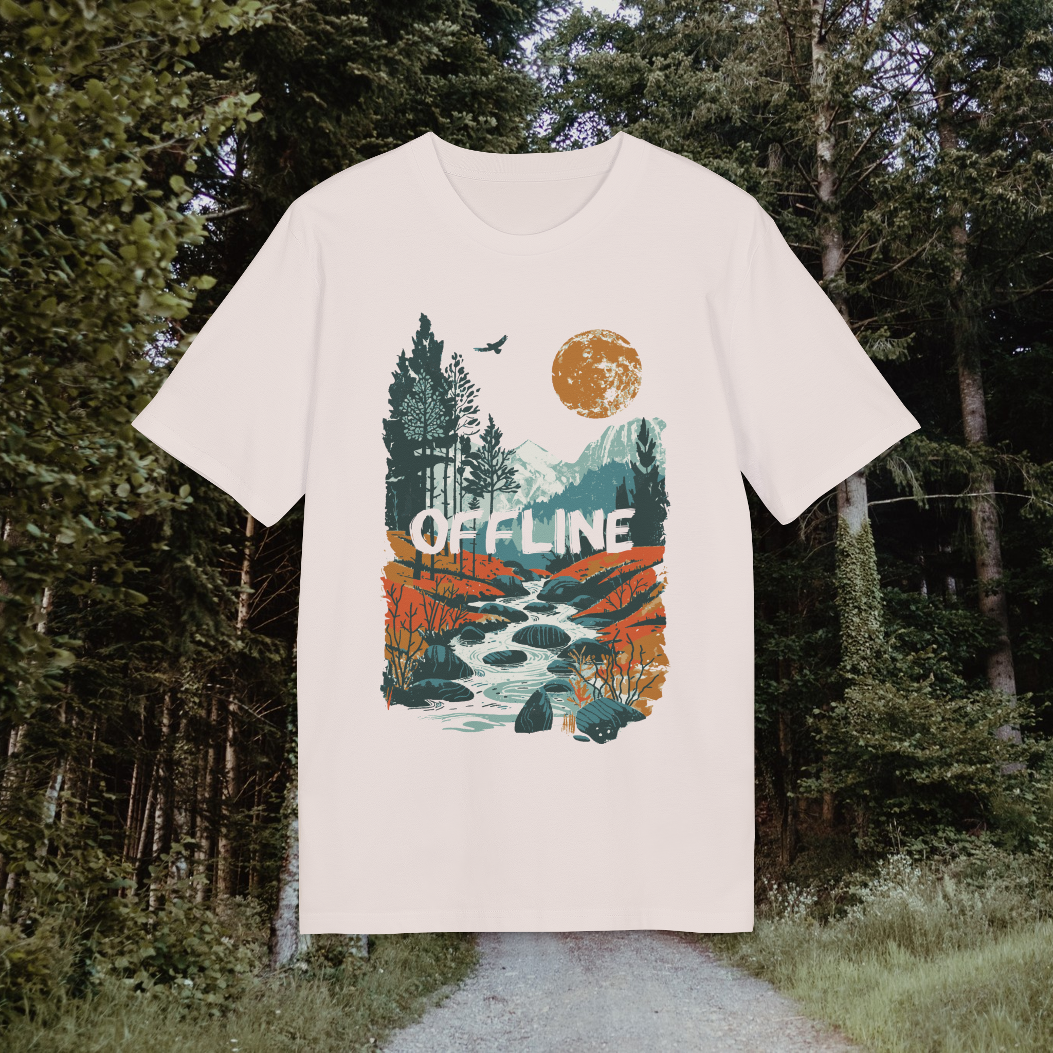Wandern in den Bergen, Offline, Outdoor Illustration T-Shirt aus Baumwolle mit Print vorne und hinten